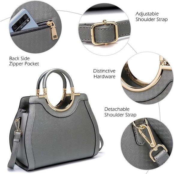 LJOSEIND Women Grey Designer Satchel Totes Structured Shoulder Bags - Picture 6 of 8